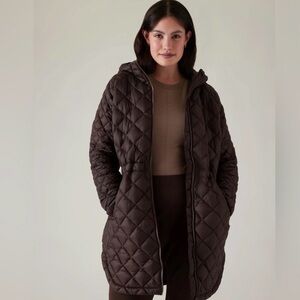Athleta Whisper Featherless Puffer Parka brown/toasted brown color XXS